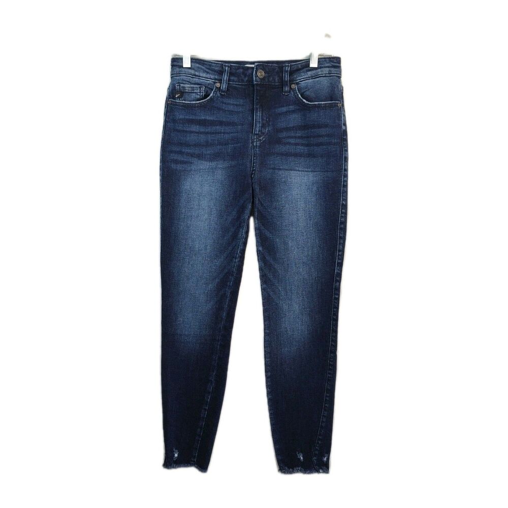 Kancan women's skinny jeans, Size 7, 27‎ in inseam, cropped w/ raw hem, blue
